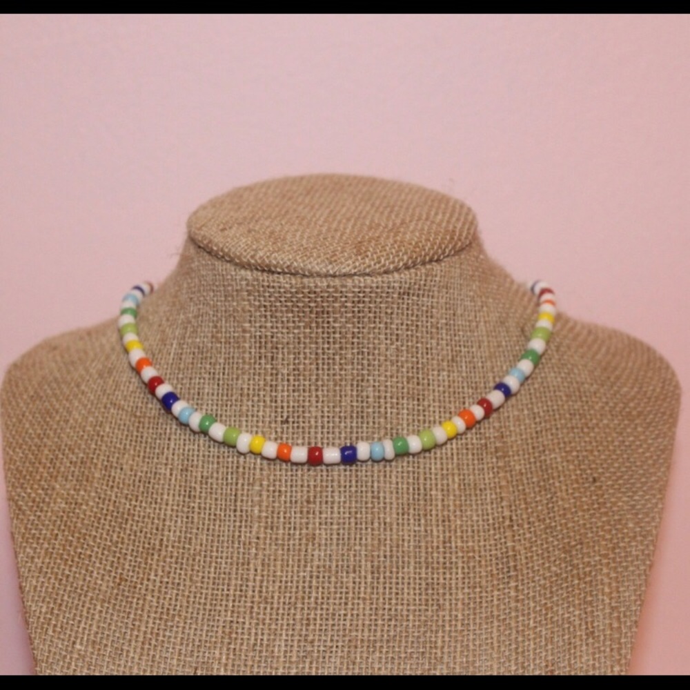 rainbow seed bead necklace